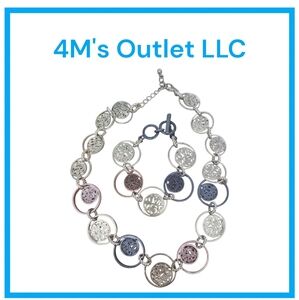 Women's Four Color Mixed Metal Necklace  and Bracelet